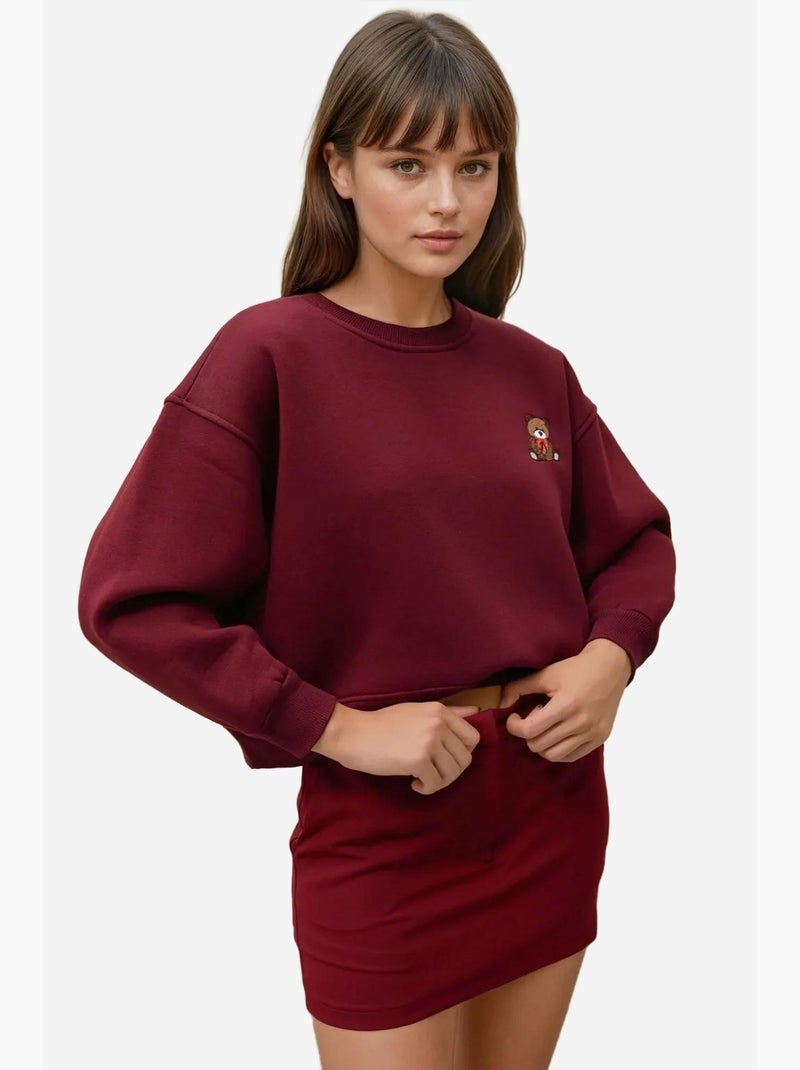 Sweatshirt de algodão bordado com ajuste descontraído hiccup Vermelho bordô - Kiabi