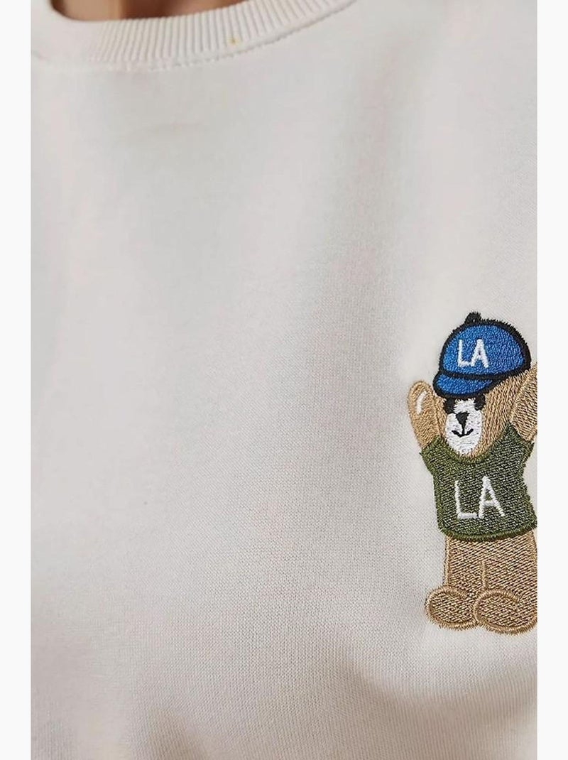 Sweatshirt de algodão bordado hiccup Branco sujo - Kiabi