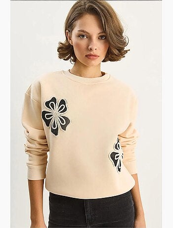 Sweatshirt de algodão com gola redonda bordada lucci
