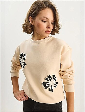 Sweatshirt de algodão com gola redonda bordada lucci