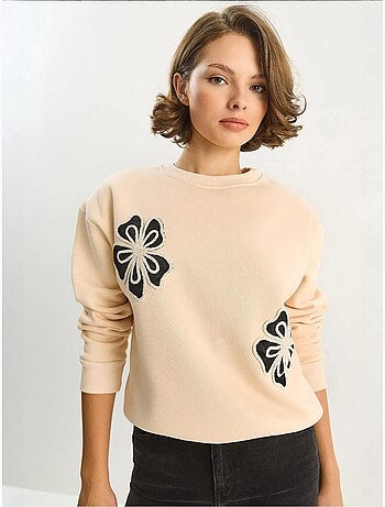 Sweatshirt de algodão com gola redonda bordada lucci