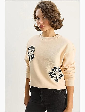 Sweatshirt de algodão com gola redonda bordada lucci