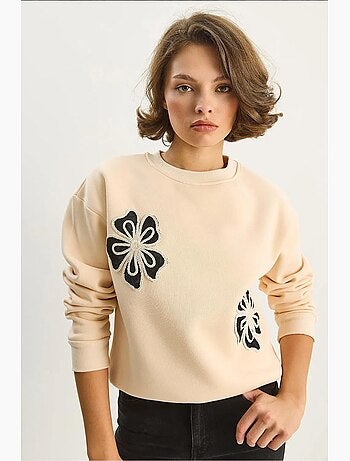 Sweatshirt de algodão com gola redonda bordada lucci