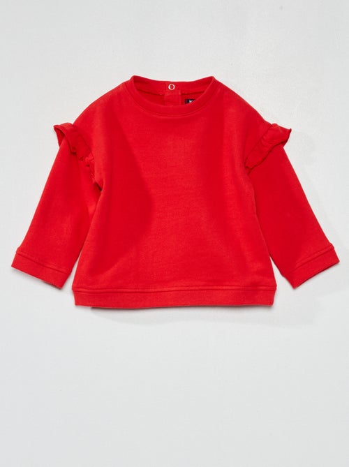 Sweatshirt de algodão + folhos no ombro - Kiabi