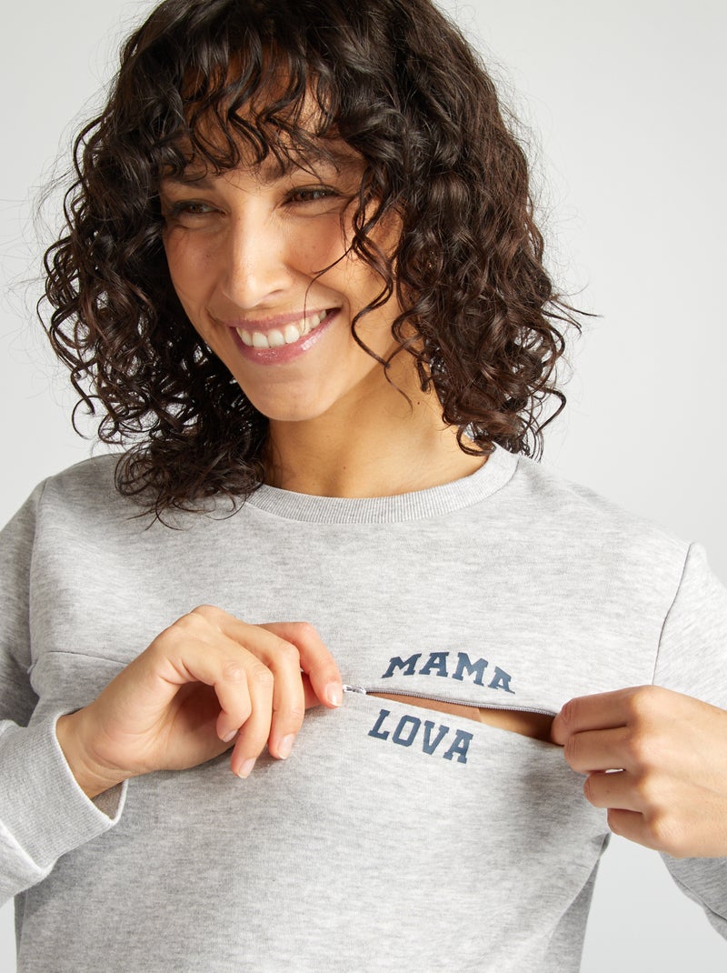 Sweatshirt de amamentação com abertura com fecho CINZA - Kiabi