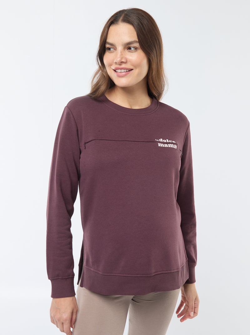 Sweatshirt de amamentação com mensagem Castanho - Kiabi