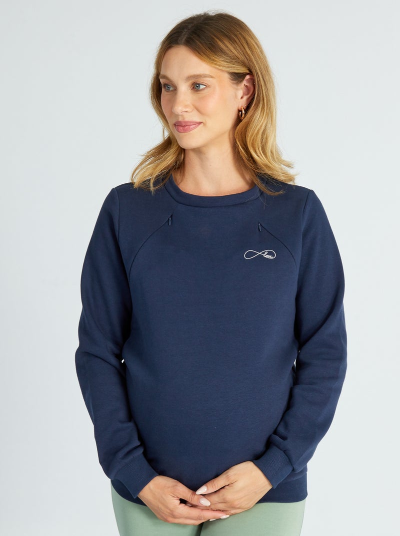 Sweatshirt de amamentação de gola redonda AZUL - Kiabi