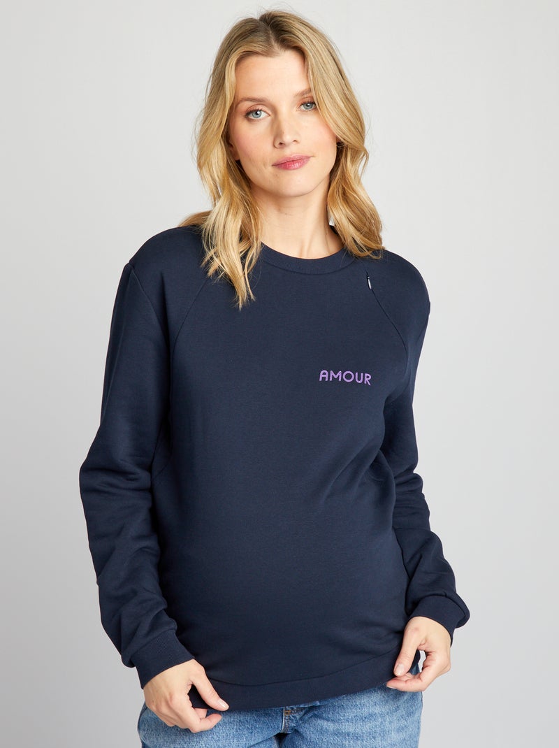 Sweatshirt de amamentação de gola redonda AZUL - Kiabi