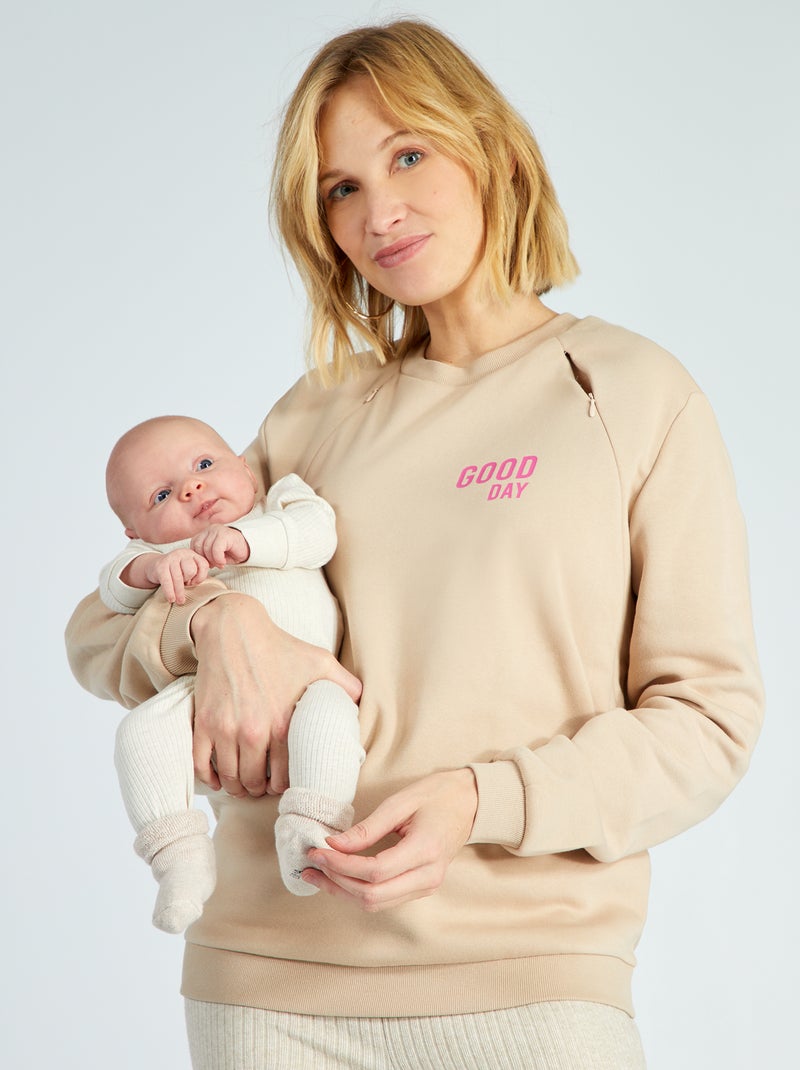Sweatshirt de amamentação de gola redonda BEGE - Kiabi