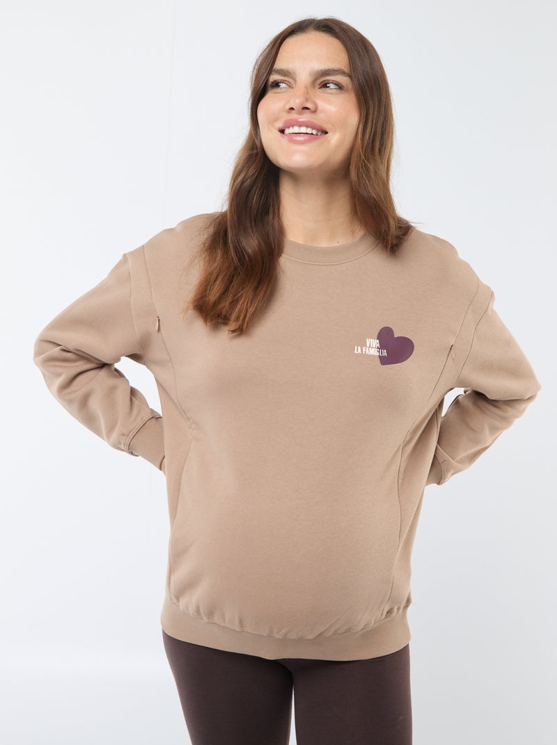 Sweatshirt de amamentação em moletão Castanho - Kiabi