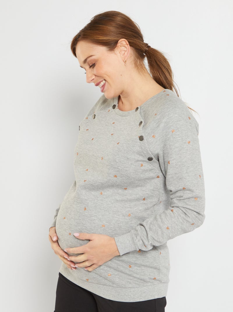 Sweatshirt de amamentação em moletão CINZA - Kiabi