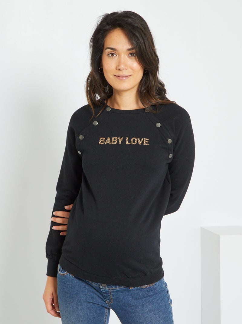 Sweatshirt de amamentação em moletão PRETO - Kiabi