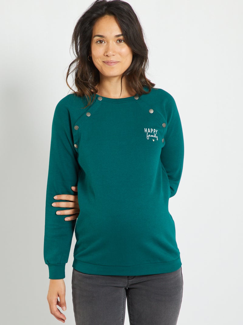 Sweatshirt de amamentação em moletão VERDE - Kiabi