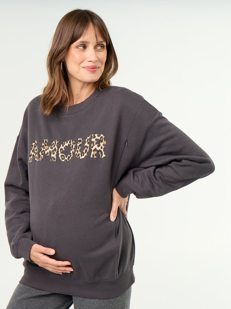 Sweatshirt de amamentação estampado Cinza - Kiabi