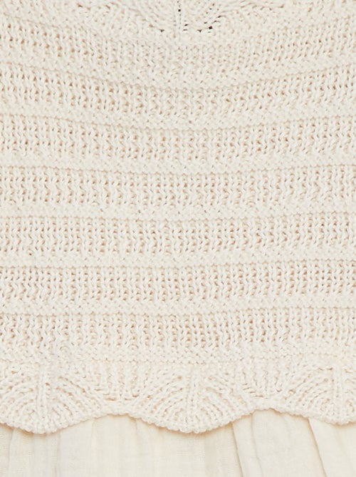 Sweatshirt de croché sem mangas e base em voile de algodão - Kiabi