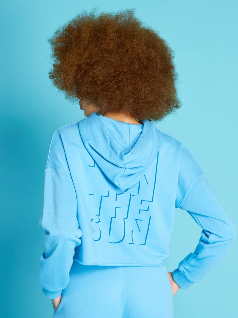 Sweatshirt de desporto com capuz crop-top AZUL - Kiabi