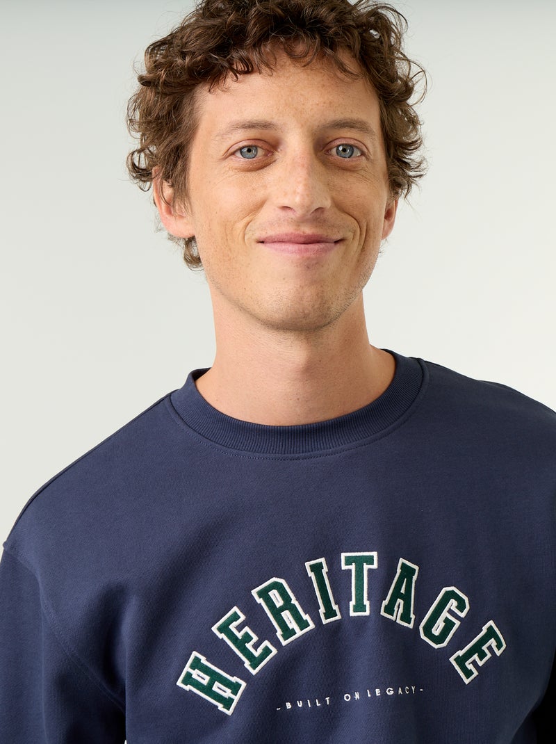 Sweatshirt de estilo desportivo com inscrições bordadas Azul - Kiabi