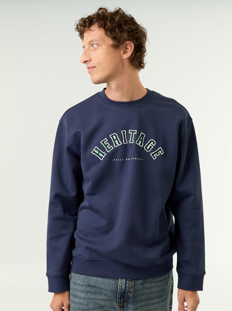 Sweatshirt de estilo desportivo com inscrições bordadas Azul - Kiabi