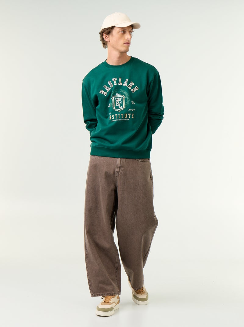 Sweatshirt de estilo desportivo com inscrições bordadas Verde - Kiabi