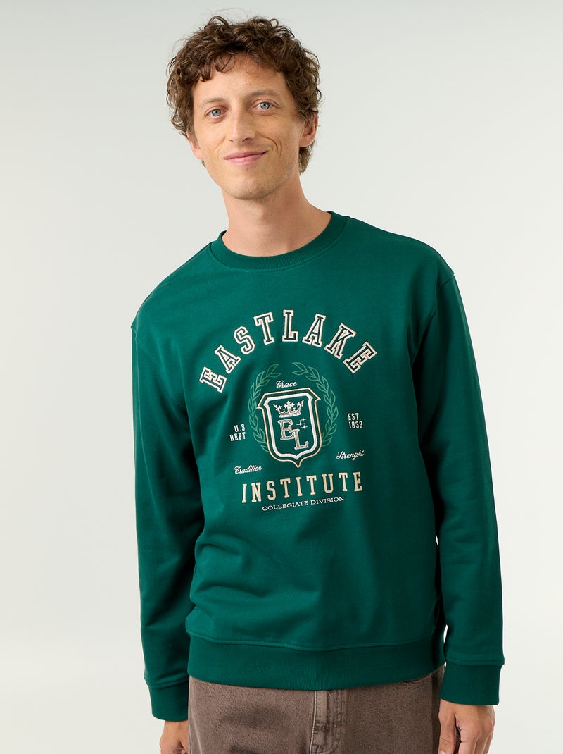 Sweatshirt de estilo desportivo com inscrições bordadas Verde - Kiabi