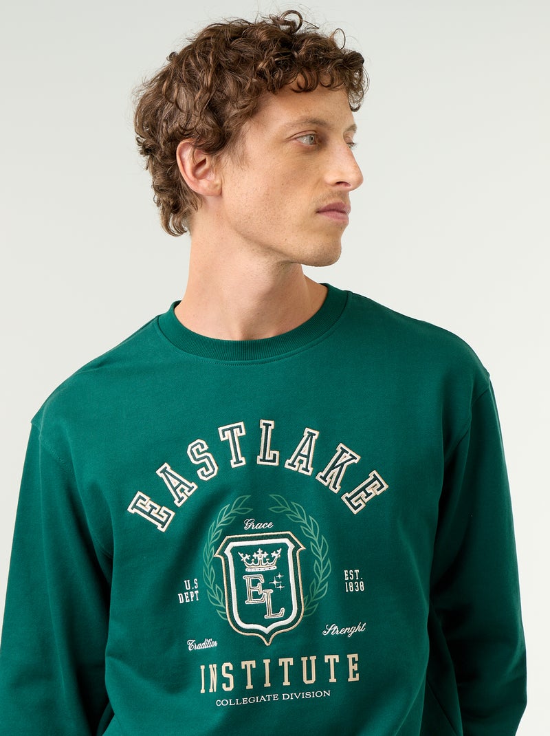 Sweatshirt de estilo desportivo com inscrições bordadas Verde - Kiabi