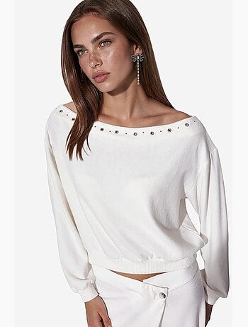 Sweatshirt de fleece feminina com gola redonda busem
