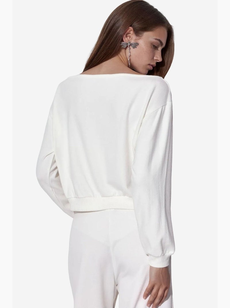 Sweatshirt de fleece feminina com gola redonda busem Branco - Kiabi