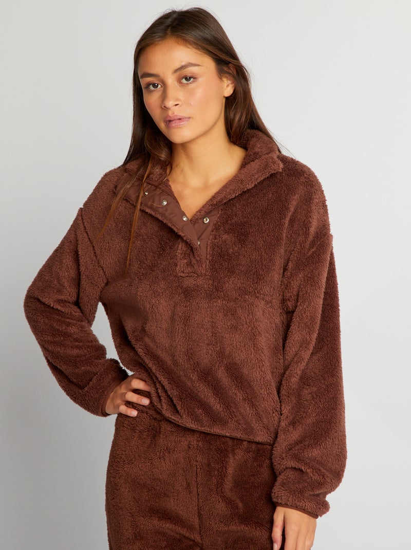 Sweatshirt de gola alta efeito lã de carneiro CASTANHO - Kiabi
