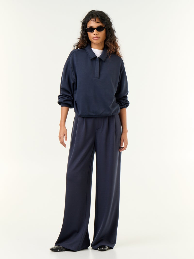 Sweatshirt de gola polo com botões Azul - Kiabi