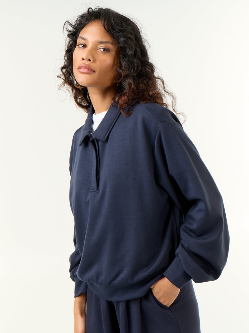 Sweatshirt de gola polo com botões Azul - Kiabi