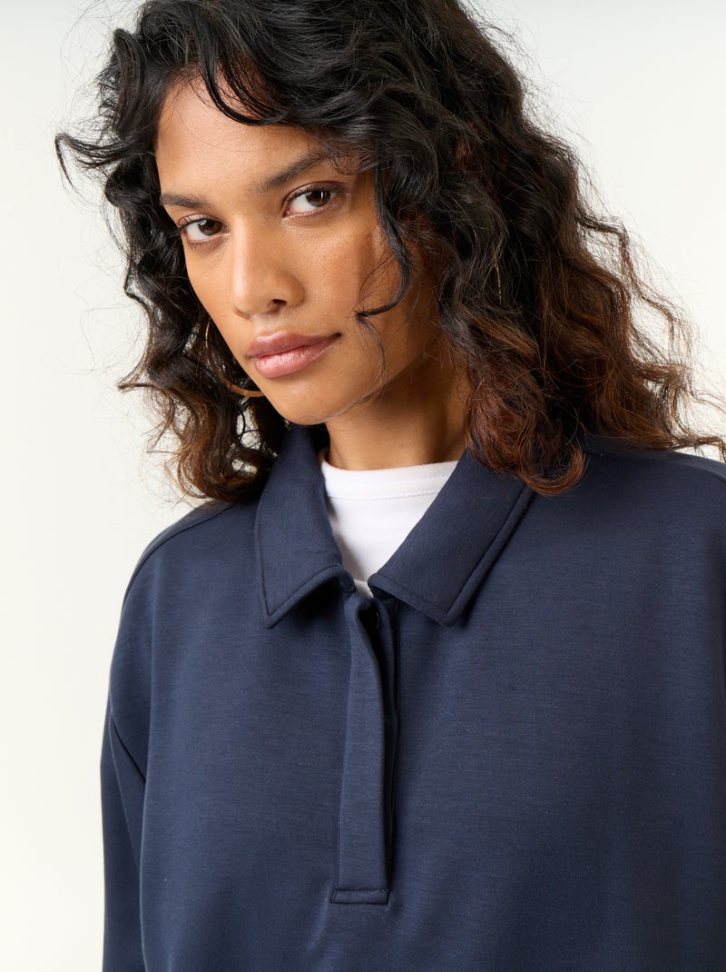 Sweatshirt de gola polo com botões Azul - Kiabi