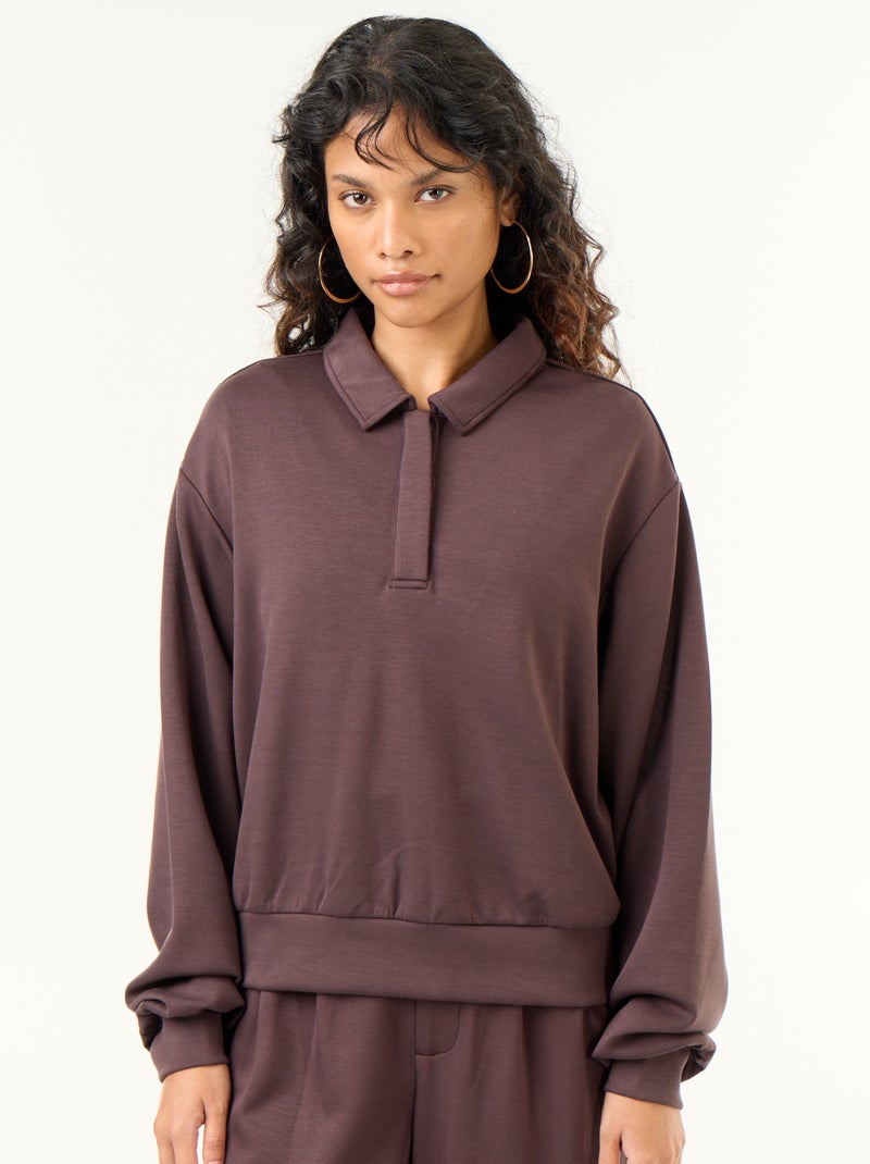 Sweatshirt de gola polo com botões Castanho - Kiabi