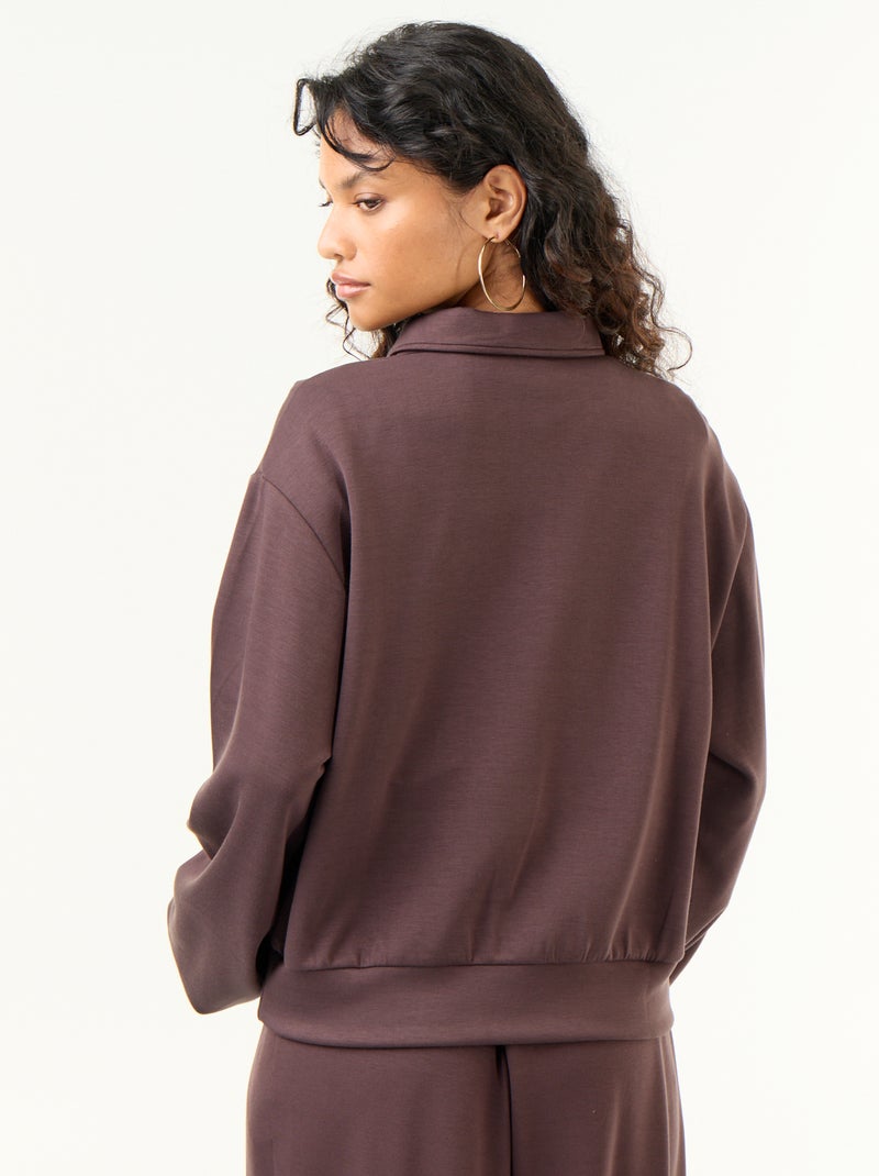 Sweatshirt de gola polo com botões Castanho - Kiabi