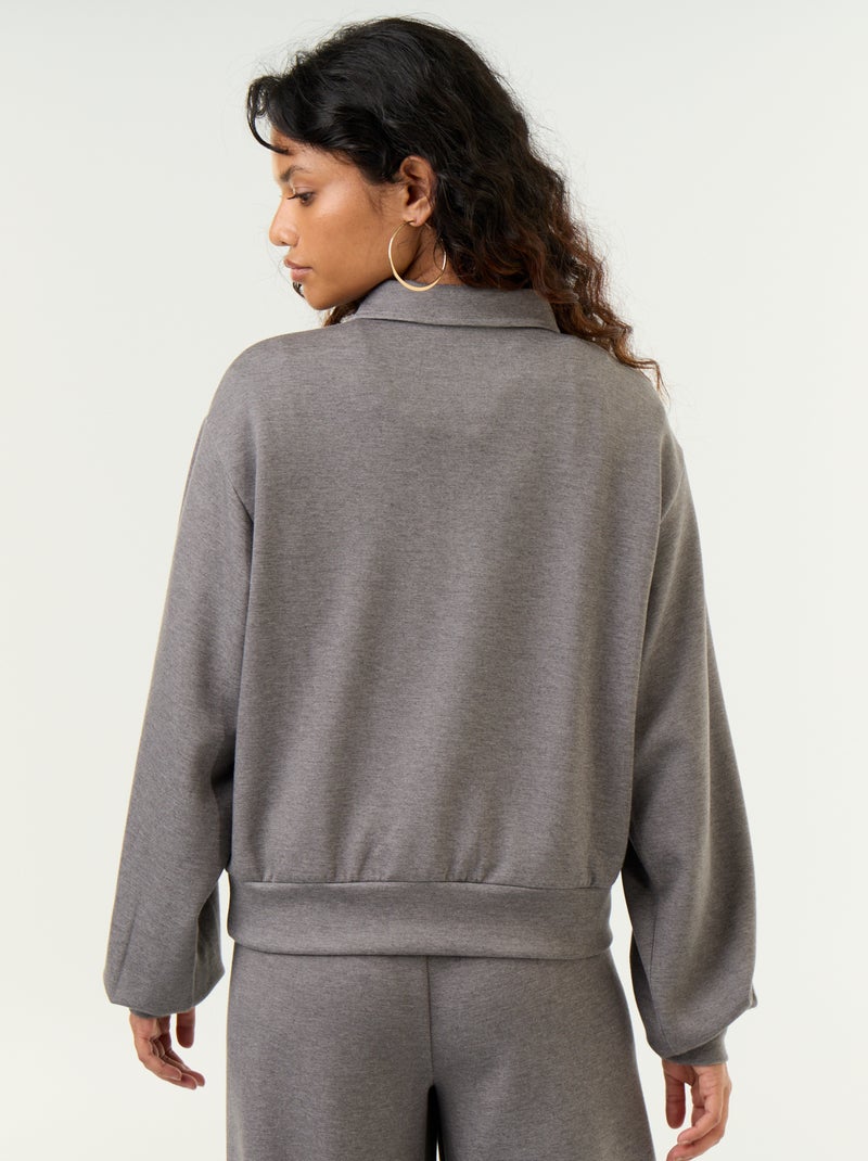 Sweatshirt de gola polo com botões Cinza - Kiabi