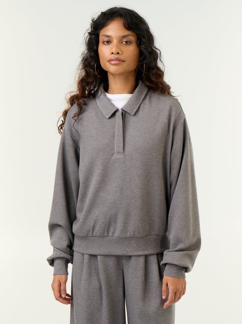 Sweatshirt de gola polo com botões Cinza - Kiabi