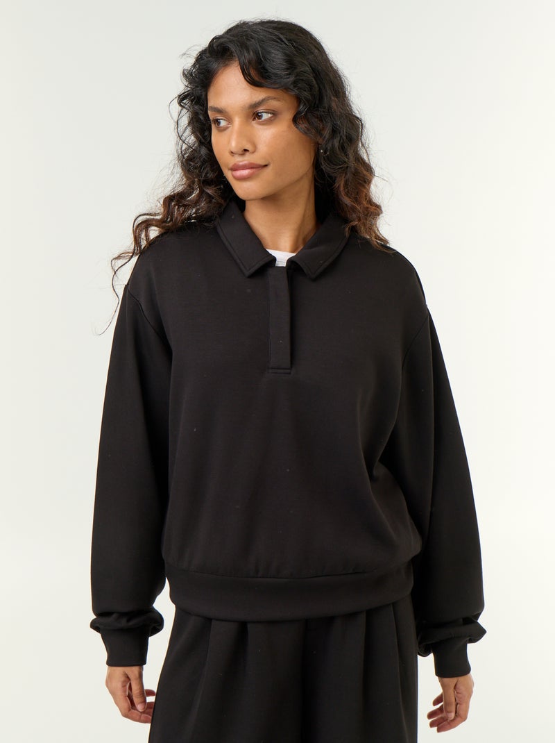 Sweatshirt de gola polo com botões Preto - Kiabi