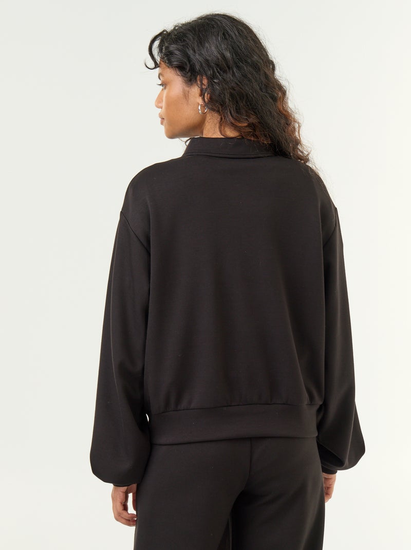 Sweatshirt de gola polo com botões Preto - Kiabi