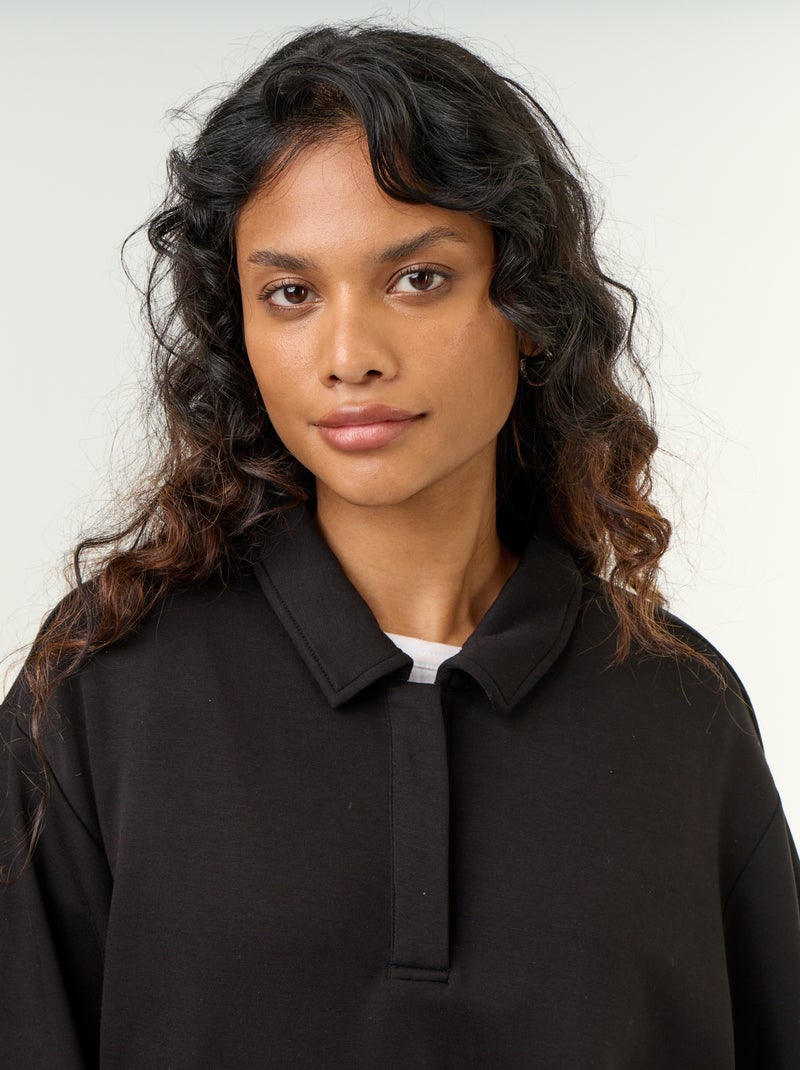 Sweatshirt de gola polo com botões Preto - Kiabi