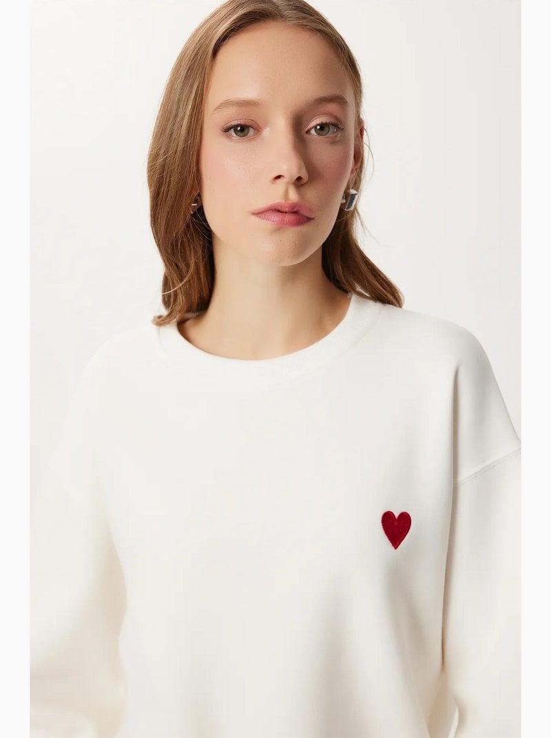 Sweatshirt de gola redonda bordada istanbul Marfim - Kiabi
