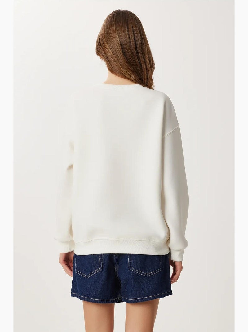 Sweatshirt de gola redonda bordada istanbul Marfim - Kiabi