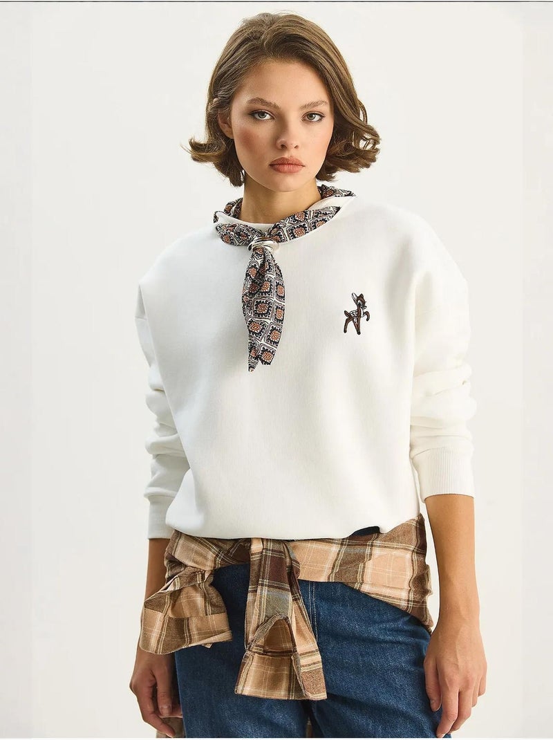 Sweatshirt de gola redonda bordada lucci Branco - Kiabi