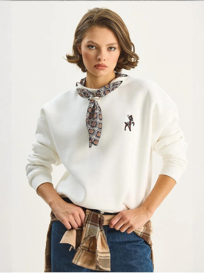 Sweatshirt de gola redonda bordada lucci Branco - Kiabi