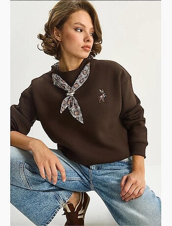 Sweatshirt de gola redonda bordada lucci