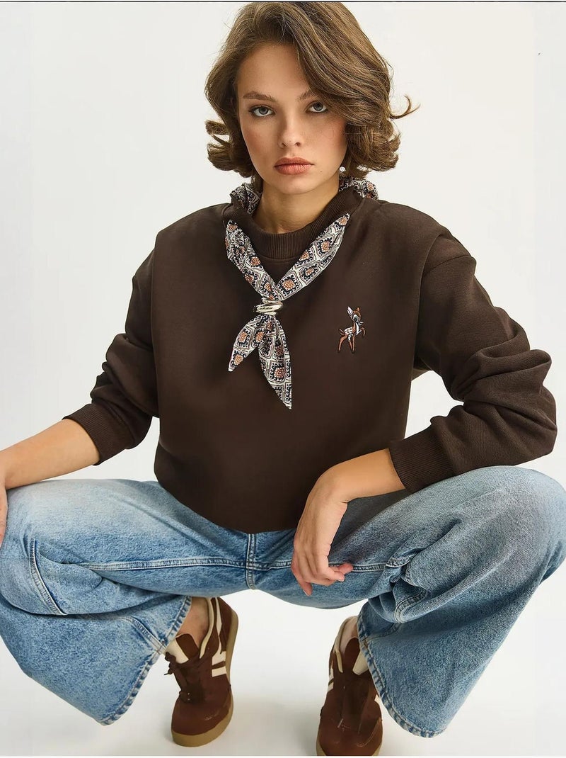 Sweatshirt de gola redonda bordada lucci Castanho-escuro - Kiabi