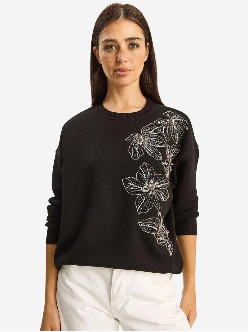 Sweatshirt de gola redonda bordada lucci Preto - Kiabi