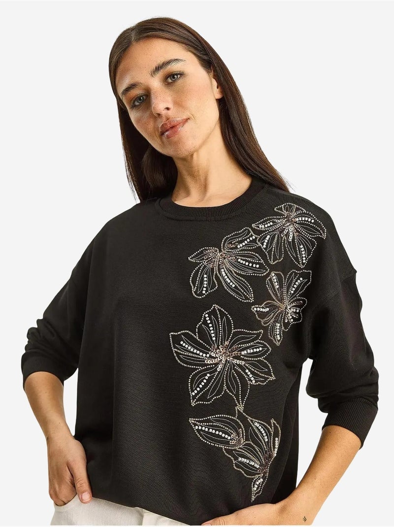 Sweatshirt de gola redonda bordada lucci Preto - Kiabi