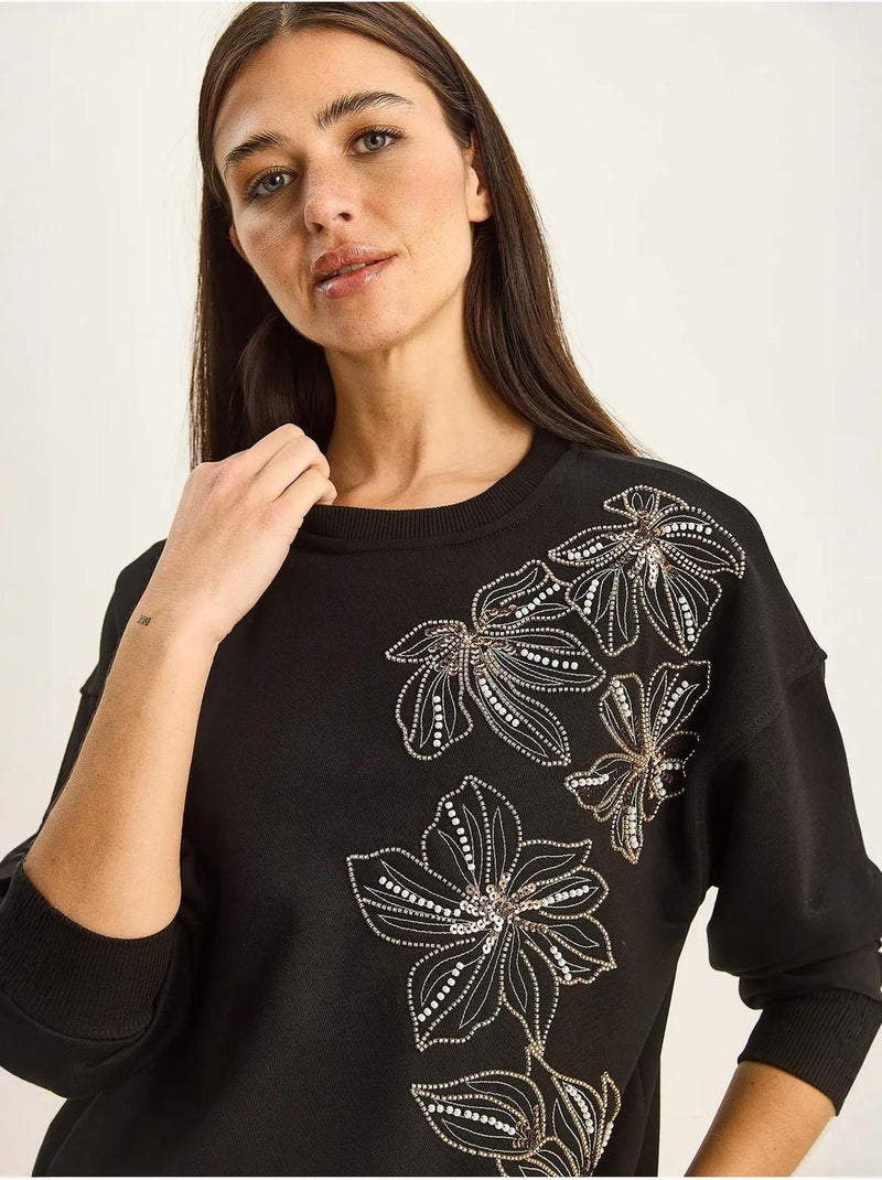 Sweatshirt de gola redonda bordada lucci Preto - Kiabi