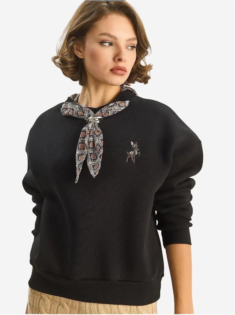 Sweatshirt de gola redonda bordada lucci Preto - Kiabi