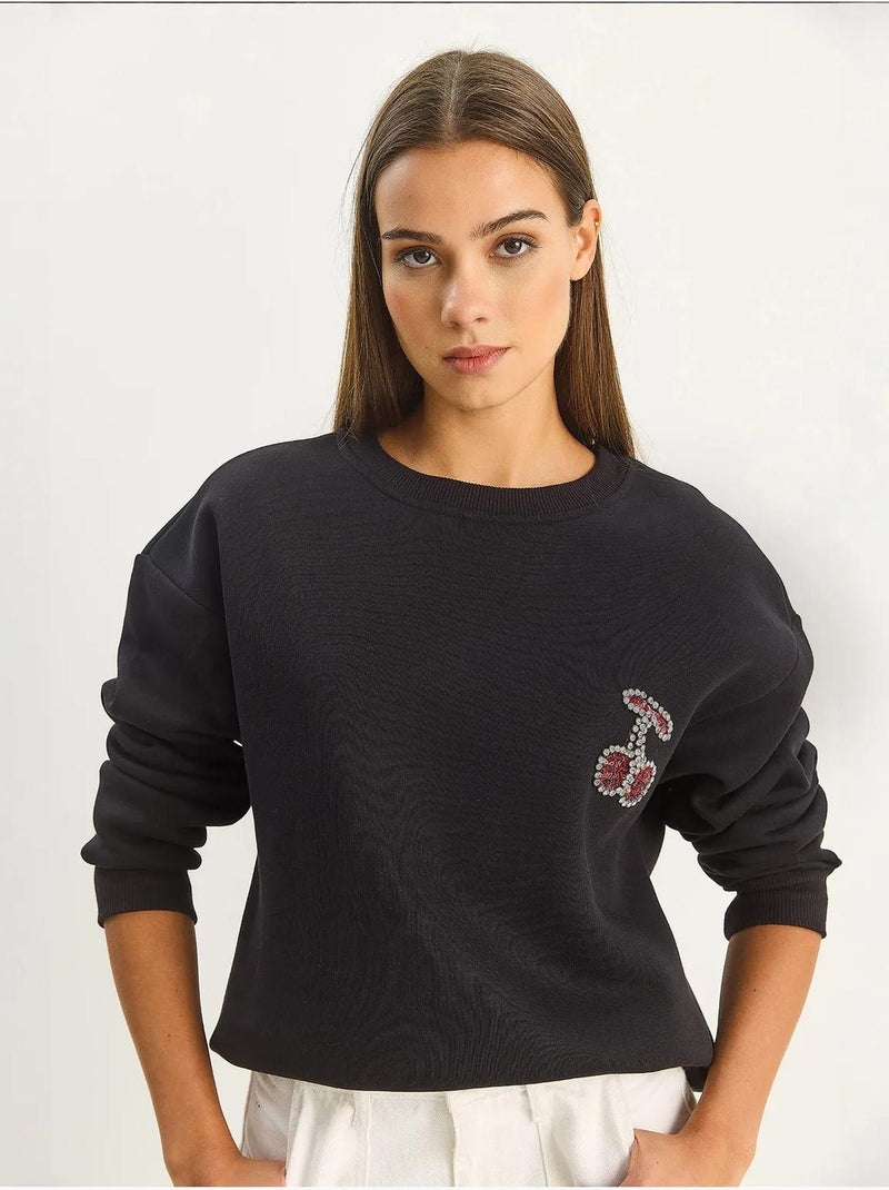 Sweatshirt de gola redonda bordada lucci Preto - Kiabi