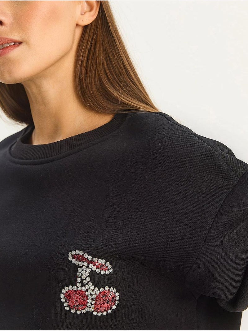 Sweatshirt de gola redonda bordada lucci Preto - Kiabi